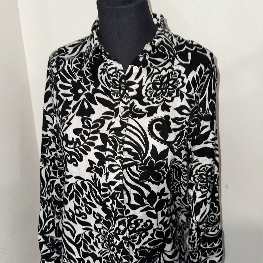 Ralph Lauren Black Floral Linen Button Up‎ Shirt Long Sleeve Size M Black Label - Picture 3 of 10
